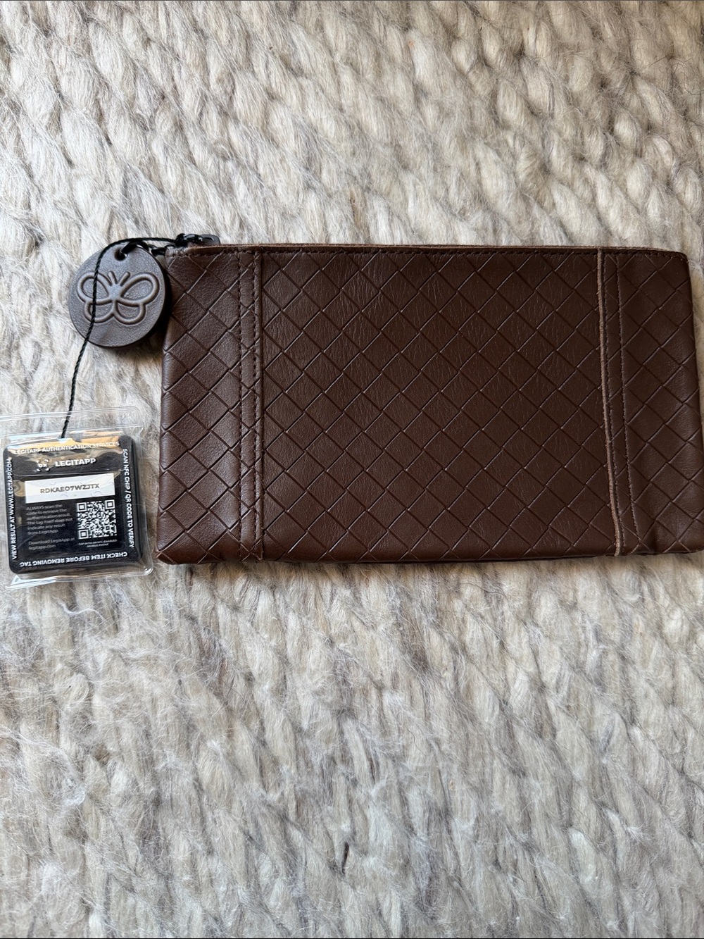 Bottega Veneta Chocolate Brown Woven Zip Pouch